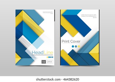 Geometric brochure front page, business annual report cover vector template, A4 size poster