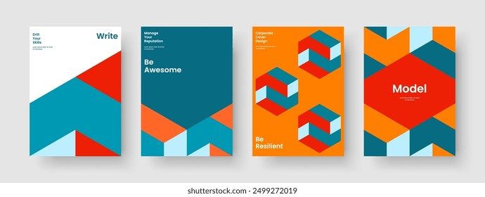 Layout der geometrischen Broschüre. Isolierte Buchdeckvorlage. Modernes Flyer Design. Hintergrund. Banner. Geschäftspräsentation. Bericht. Poster. Notebook. Newsletter. Markenidentität. Portfolio. Zeitschrift