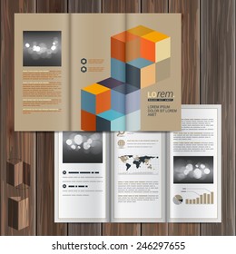 Geometric brochure template design with color cubes. Cover layout
