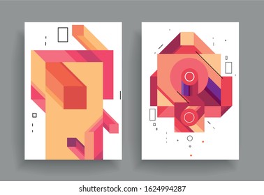 Geometric Brochure Template, flyers, business presentations. Modern flat line style, layout in A4 size. 
