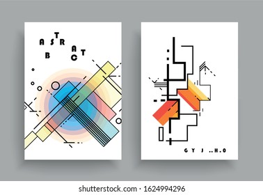Geometric Brochure Template, flyers, business presentations. Modern flat line style, layout in A4 size. 