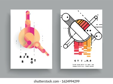 Geometric Brochure Template, flyers, business presentations. Modern flat line style, layout in A4 size. 