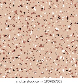Geometric brown terrazzo seamless pattern. Abstract colourful modern background. Stone fashion design for web and print. Venetian tile, flooring home decor. Chaotic pastel texture.
