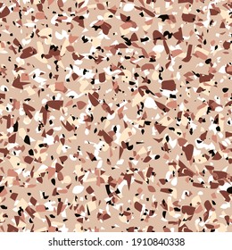 Geometric brown terrazzo seamless pattern. Abstract colourful modern background. Stone fashion design for web and print. Venetian tile, flooring home decor. Chaotic pastel texture.