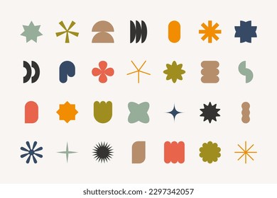 Geometric brutalist figures. Modern elements abstract shapes swiss style, bold minimalist basic forms. Vector simple set