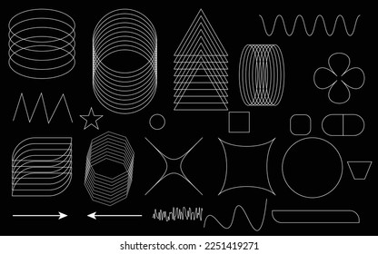 Geometric brutalist shape set. Abstract minimalist elements, modern bold primitive figures. Vector design