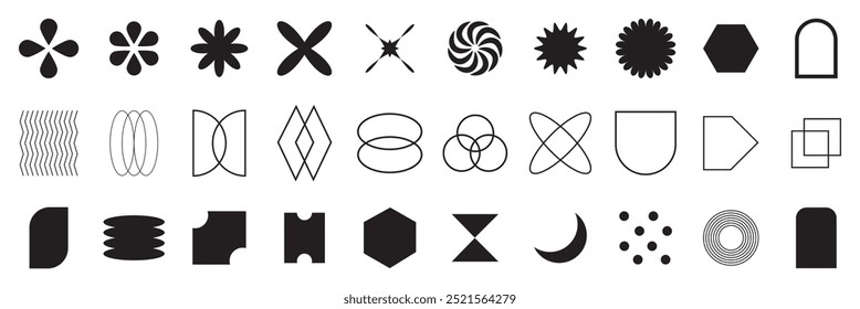 Geometric brutalist shapes. Modern minimalist elements swiss style, abstract bold primitive design. Vector illustration