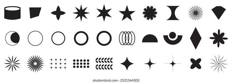 Geometric brutalist shapes. Modern minimalist elements swiss style, abstract bold primitive design. Vector illustration