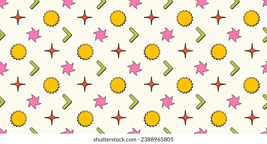 Geometric brutalist shapes seamless pattern. Brutal figure in trendy playful style. Vector background.