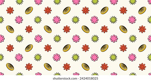 Geometric brutalist shapes seamless pattern. Brutal figure in trendy playful style. Vector background.