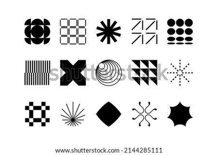 Geometric brutalist shapes. Simple geometrical swiss elements, bauhaus bold forms. Minimal vector primitive geo figures