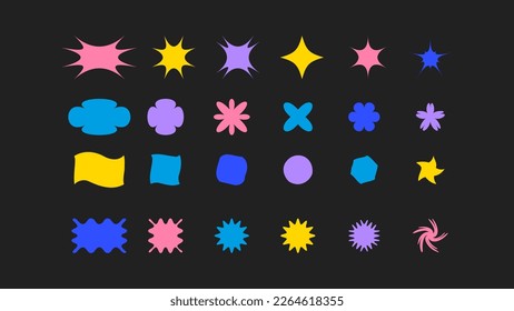 Geometric brutalist star bold elements. New modern abstract shapes swiss style minimalist design. Vector illustration.