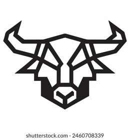 Geometric bull head logo in black and white. Modern, abstract vector design, ideal for finance or sports branding