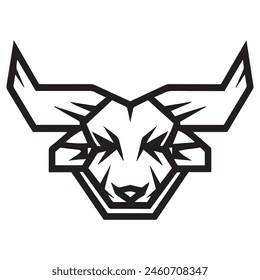 Geometric bull head logo in black and white. Modern, abstract vector design, ideal for finance or sports branding