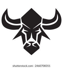 Geometric bull head logo in black and white. Modern, abstract vector design, ideal for finance or sports branding