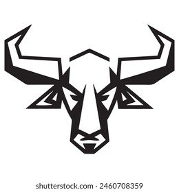 Geometric bull head logo in black and white. Modern, abstract vector design, ideal for finance or sports branding