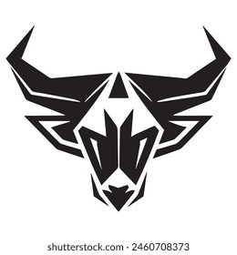 Geometric bull head logo in black and white. Modern, abstract vector design, ideal for finance or sports branding