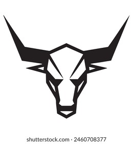 Geometric bull head logo in black and white. Modern, abstract vector design, ideal for finance or sports branding