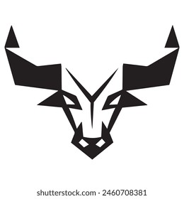 Geometric bull head logo in black and white. Modern, abstract vector design, ideal for finance or sports branding