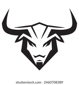 Geometric bull head logo in black and white. Modern, abstract vector design, ideal for finance or sports branding