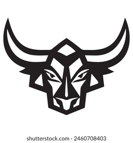 Geometric bull head logo in black and white. Modern, abstract vector design, ideal for finance or sports branding