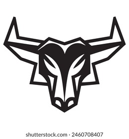 Geometric bull head logo in black and white. Modern, abstract vector design, ideal for finance or sports branding