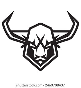 Geometric bull head logo in black and white. Modern, abstract vector design, ideal for finance or sports branding