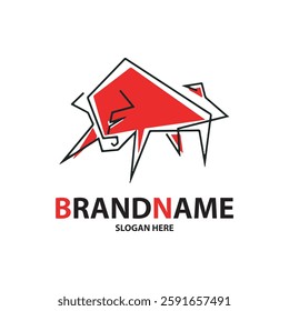 A geometric bull logo with sharp lines, abstract polygonal style, and a bold red-black color scheme. The design is modern, dynamic, and aggressive, suitable for brands in finance, investment, sports.