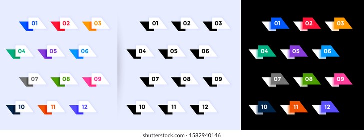 geometric bullet points collection from one to twelve