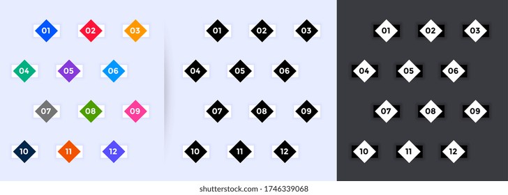 geometric bullet points numbers from one to twelve