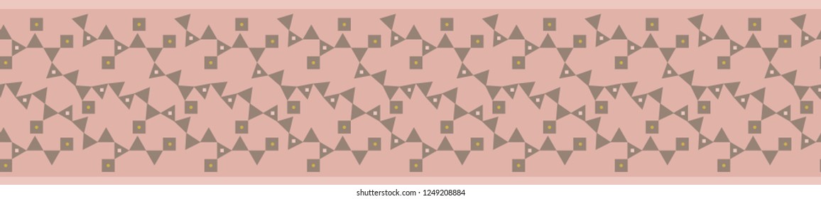 Geometric bunting seamless horizontal border in pink and brown. Great for textiles, stationery, fashion, home decor, gift wrapping paper, textiles, product packaging, graphic design and cards.