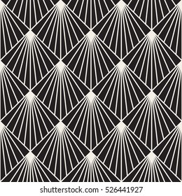 Geometric Burst Lines Rhombus Grid. Abstract Geometric Background Design. Vector Seamless Black and White Pattern.