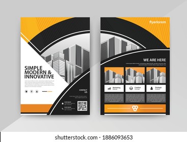 Plantilla de vector abstracto de negocio geométrico para Folleto, Informe Anual, Revista, Afiche, Presentación Corporativa, Cartera, Volante, Mercado, infografía con tamaño de color amarillo y negro A4, Delante y reverso.