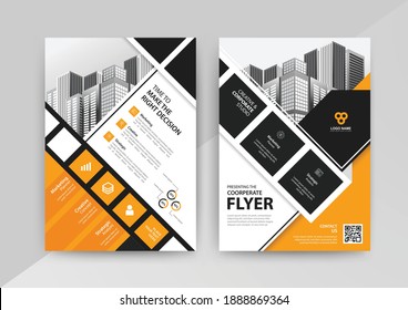 Geometric Business abstract vector template for Brochure, Annual Report, Magazine, Poster, Corporate Presentation, Portfolio, Flyer, Market, infographic with yellow and black color size A4, Front and 