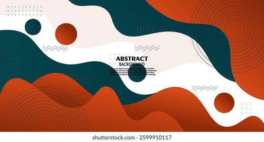 Geometric business banner design in green and dark orange. Creative banner design with wave and line shapes as template. Simple horizontal banner. Vector Eps10