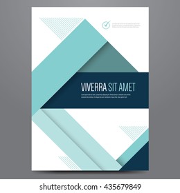 Geometric business brochure, flyer, poster, annual report, magazine cover vector template. Modern blue and green corporate flat design.