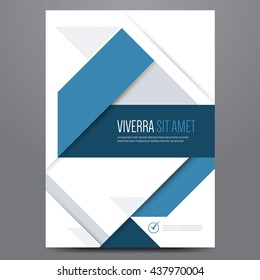 Geometric business brochure, flyer, poster, annual report, magazine cover vector template. Modern blue corporate flat design.