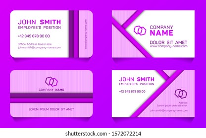 Geometric business card minimal idea vector templates set. Personal business card graphic design with place for logo, company name, employee's position, phone number, website and office address.