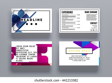 Geometric Business Cards Backgrounds Set. Triangles Pattern. Flat Style Design. Vector Illustration