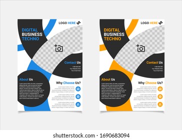 Geometric Business flyer template vector design, A4 brochure template blue and amber geometry shapes used for business poster layout, IT Company flyer, corporate banners, and leaflets