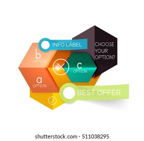 Geometric business infographics templates. Vector illustration with sample text and options