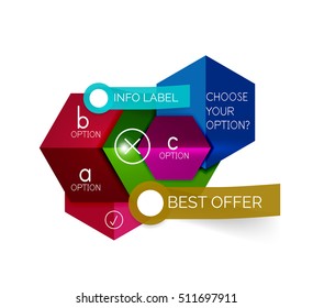Geometric business infographics templates. Vector illustration with sample text and options