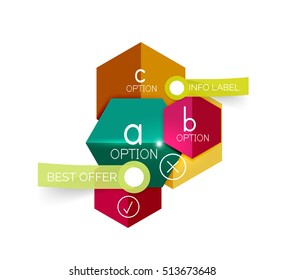 Geometric business infographics templates. Vector illustration with sample text and options