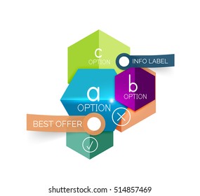 Geometric business infographics templates. Vector illustration with sample text and options