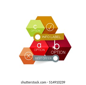 Geometric business infographics templates. Vector illustration with sample text and options