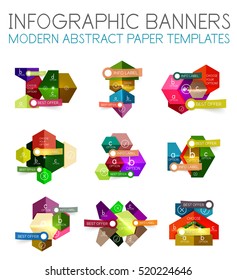 Plantillas de infografías de negocios geométricas. Ilustración vectorial con texto de ejemplo y opciones