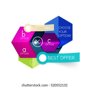 Geometric business infographics templates. Vector illustration with sample text and options