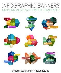 Geometric business infographics templates. Vector illustration with sample text and options