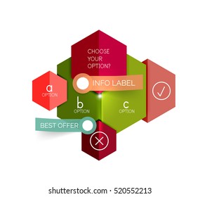 Geometric business infographics templates. Vector illustration with sample text and options