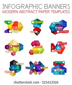 Geometric business infographics templates. Vector illustration with sample text and options